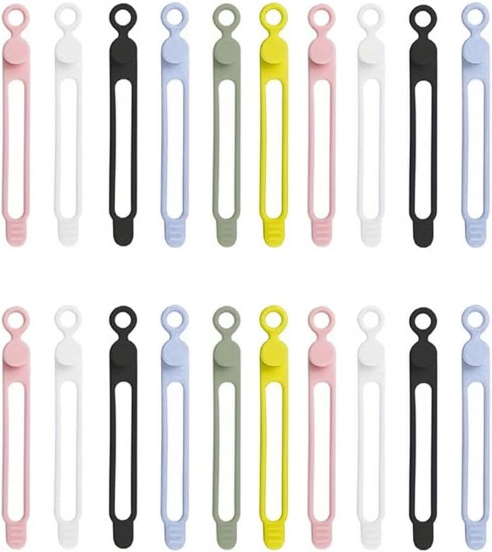 20 Pack Silicone Cable Ties: Versatile Reusable Organizer for Bundling Wires at Home, Office, Kitchen and Travel（Colorful）