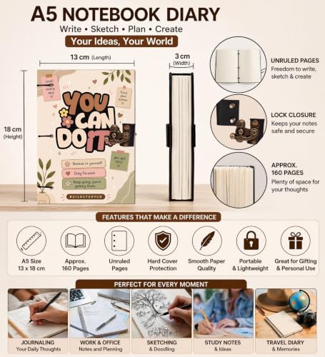 Image of You Can Diary Notebook 7x5 Inch 160 Pages Unruled Journal for Notes