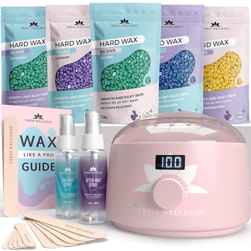 Tress Wellness Waxing Kit for Sensitive Skin (Face & Body) – Digital Display, Pink