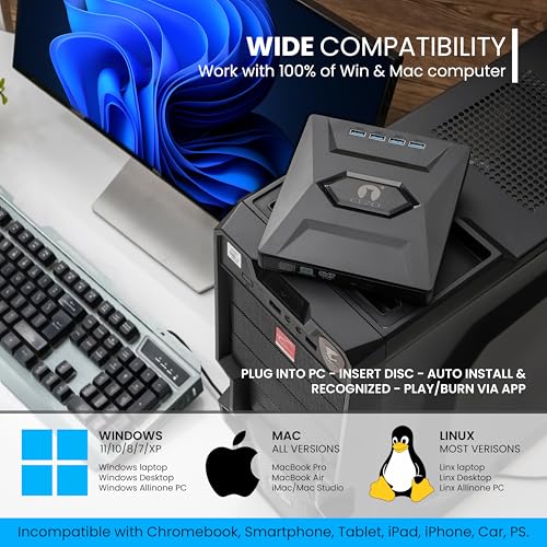 CEZO External USB 3.0 Portable Slim CD/DVD-ROM +-R-R-RW Burner Writer for Laptop Desktop Notebook Windows and Mac OS (USB C + USB 3.0 Black) - Image 3