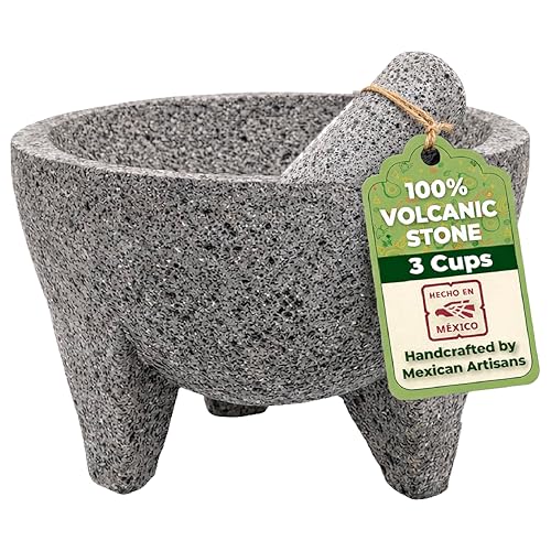 Image of Molcajete 7 in Mexican, Handmade with Natural Volcanic Stone, Artisanal Kitchen Utensil for Grinding with Pores for Crushing, Specially Designed for Grinding Spices, Sauces, and Guacamole