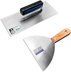 Desempenadeira Lisa Galo 112 + Espátula 15cm Inox Compel Para Massa Corrida Gesso Drywall Acabamento Cor Azul Texturas Profissional