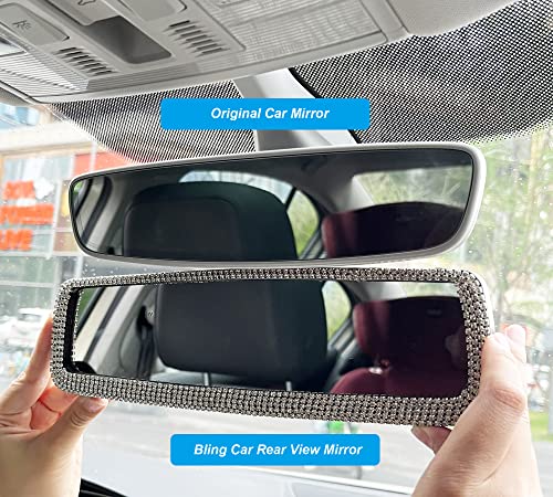 Bling Rear View Mirror, Panoramic Rearview Mirror With Crystal Diamonds & Rhinestones, Universal Car Interior Trim, Bling Rearview Mirror Car Cover Decor Accessories For Mother Women ＆ Girls #TOP3
