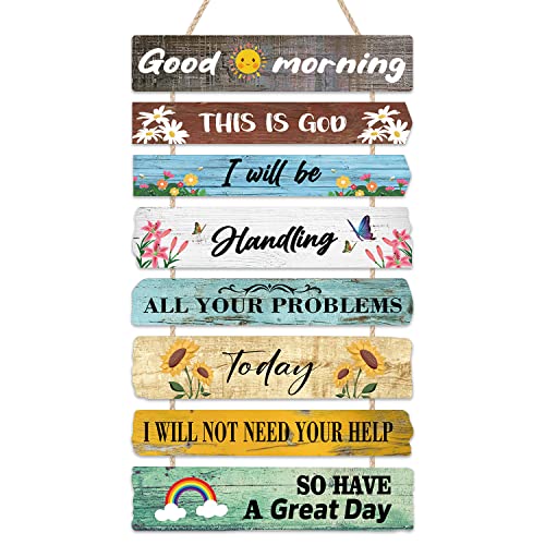 CHDITB Good Morning Inspirational Hanging Sign Plaque Farmhouse Wood Sign