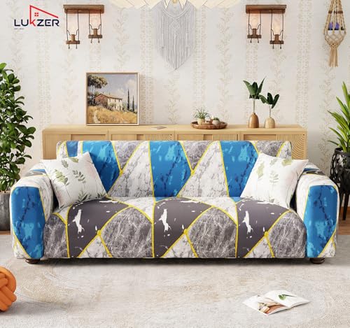Image of Lukzer 3 Seater Sofa Cover - Colorful Marble | 360 Fully Covered Anti-Slip Washable Couch Cover Protecter | 140 GSM Stretch Fit Polyester + Spandex Slipcover (180-200cm /SC-033-03)