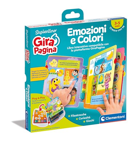 Clementoni- Sapientino Emozioni E Colori Elettronico Bambini Compatibile con Girapagina, Gioco Educativo 3 Anni, Libro Apprendimento Acustico, Approccio alla Lettura, Multicolore, 16645
