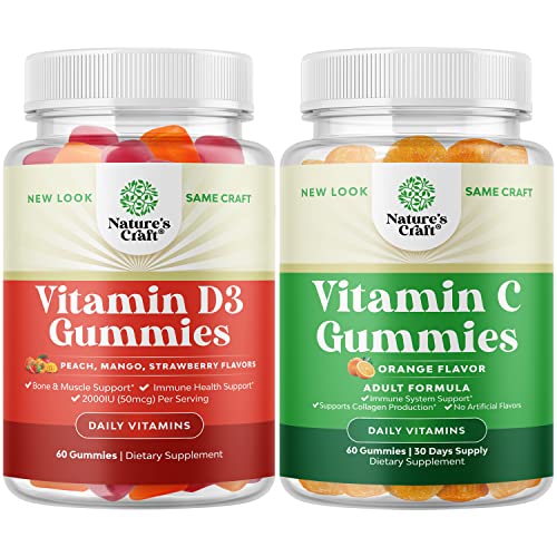Bundle Of Vitamin C Chewable Gummies & Vitamin D3 Immune Support Gummies Provides Brain Health, Boosting Focus & Memory - Vitamin D3 2000Iu Immune Vitamins For Adults #TOP11