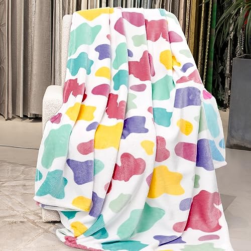 Image of GEULAY Rainbow Blanket for Girls Boys, 50 inchx60 inch | Soft Cozy Warm, Colorful Fleece Throw, For Bed Couch, Boho Home Room Decor, Easter Basket & Birthday Gift