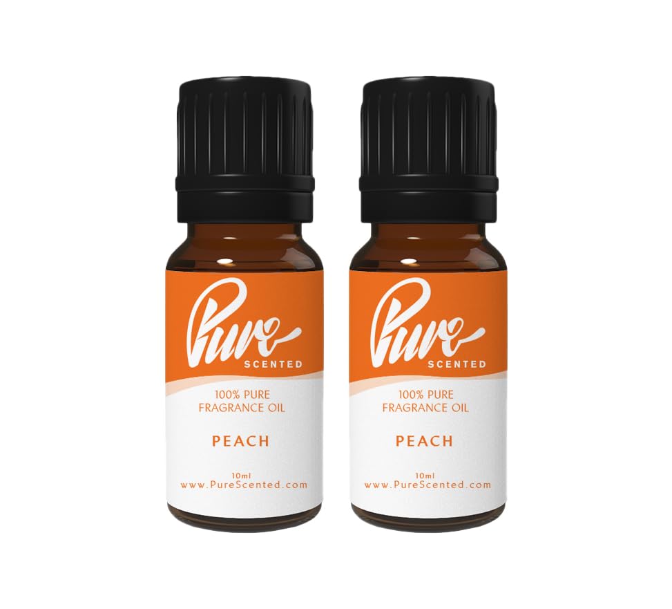 Pure Scented 20ml Fragrance Oils - 2 x 10ml Suitable for Candles, Soaps, Slime, Diffusers, Cosmetics, Wax Melts, Designer (2 x 10ml, Peach)