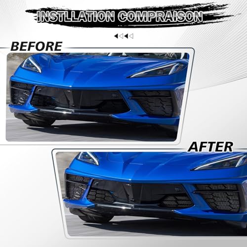 Image of 4Pcs Black Upgraded Front Outer & Inner Radiator Guard,Body Bumper OEM Style Front Outer Grill Guard Car Grille Vents Insert Mesh Set for Corvette C8 Stingray Z51 Convertible /HTC 2020-2026