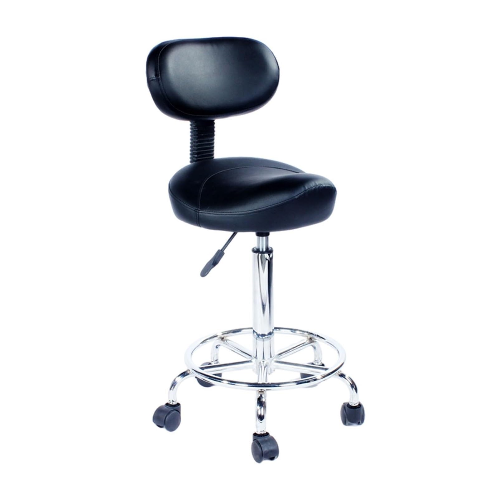 METTEOR Hydraulic Saddle Chair with Footrest Backrest, Swivel Saddle Stool for Artists Dental Nurse, Heavy Duty Plating Metal Frame (Black)