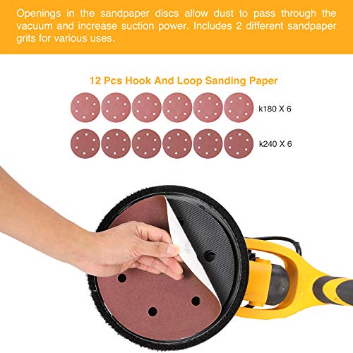 Zelcan 850W Drywall Sander With Vacuum Attachment, 5 Speed Electric Sander With Extendable Handle Led Lights Dust Collector & 12 Sanding Discs, Drywall Power Tool For Woodworking Home Improvement #TOP3