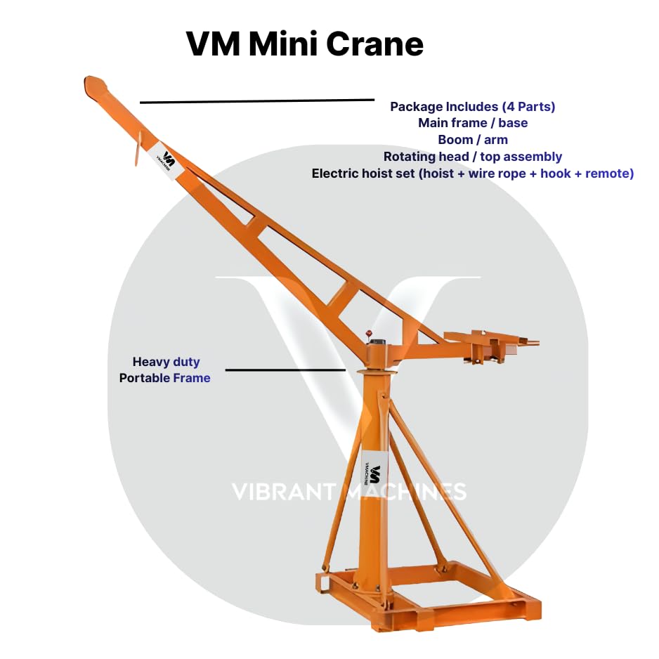 Image of Vibrant Machines Portable Mini Crane 500 Kg | 55-57 Kg Heavy Duty Frame | 4 HP Electric Clutch Winch | 8 mm x 50 Meter Wire Rope | Material Lifting Monkey Hoist Machine for Construction | electric hoist with clutch