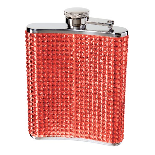 Oggi 9248.2 Glitter and Glitz Stainless Steel Hip Flask, Red