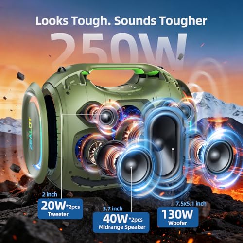 Image of ZEALOT 250W RMS /300W(Peak) Bluetooth Speaker, Portable Wireless Speaker with Loud Sound and Deep Bass, Multi-Device Pairing, IPX6 Waterproof, 5.3 BT, 40H Long Playtime for Party, Outdoor, Home (Camo)