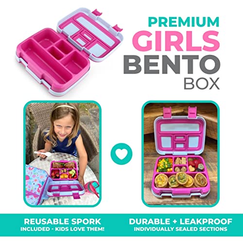 Image of Bento Lunch Box with Stainless Steel Thermo, Matching Insulated Lunch Bag and Ice Pack Set for Girls, Kids, 5 Divided Compartments, Snack Container for Toddler Daycare, Pink Fairy Princess