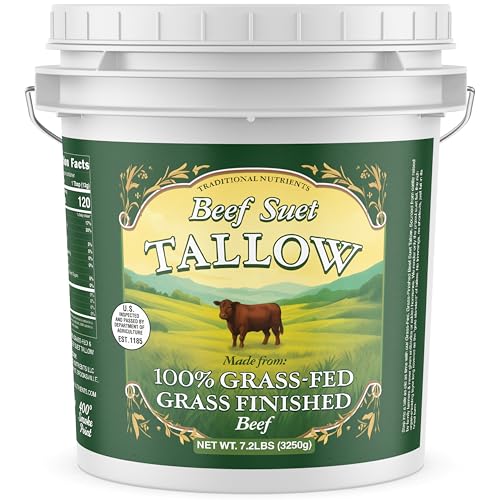 Pasture Raised Beef Tallow, Grass-Fed & Grass-Finished, Made from Beef Suet for More Nutrients,...