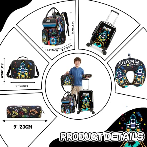 Image of Kid's Luggage Set 5 Piece Suitcase Set 16 inch Hardside Luggage with Spinner Wheels Boys Carry on Luggage Travel Rolling Luggage Airline Approved