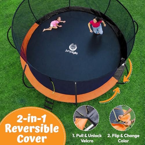 Image of JUMPZYLLA Trampoline Outdoor 8FT 10FT 12FT 14FT 15FT 16FT with Enclosure, Non-Slip Ladder & Anti-Rust Coated Frame, ASTM Approved Recreational Backyard Large Trampoline with Net for Kids & Adults