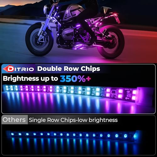 Image of 12PCS Double Row Motorcycle Led Lights with Brake Turn Signal,Underglow Light Kits with DITRIO APP /RF Remote Control, Dual Zone,Waterproof,12V Pixelglow RGB Lights for Motorcycles, Golf Carts, UTVs