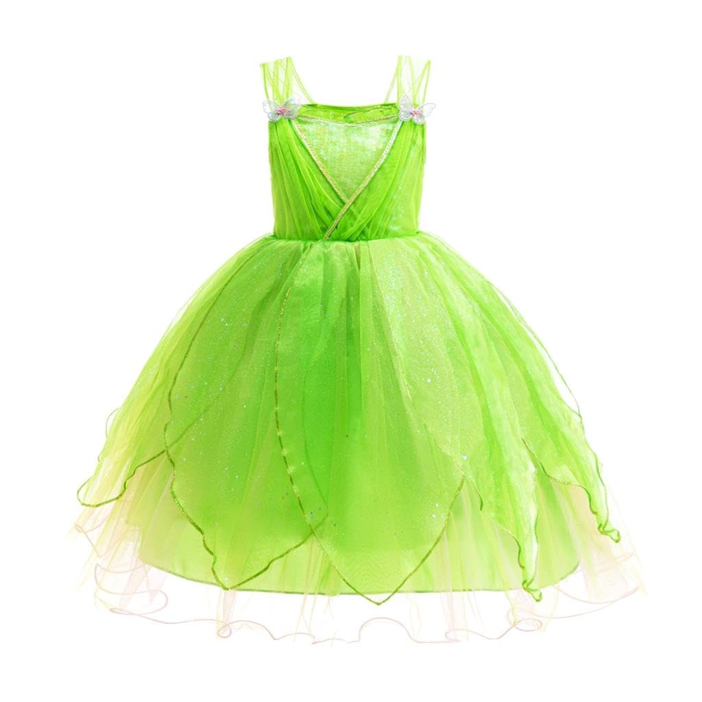 Lito Angels Girls Green Fairy Dress Sequin Bodice Tulle Princess Costume with Butterfly Shoulder Straps for Halloween Party, Age 7-8 Years โ image 1