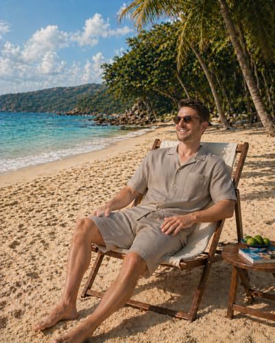 Image of DAVID ARCHY Men's Pajamas Set, Short Sleeve Shirt and Shorts | Breathable, Summer Beach Loungewear, Cruise Vacation Outfit