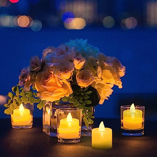 LANKER-24-Pack-Flameless-Led-Tea-Lights-Candles-Flickering-Warm-Yellow-Battery-Operated-Electronic-Fake-Candles--Decorations-for-Halloween-and-Festival-Celebration-Yellow-24Pack