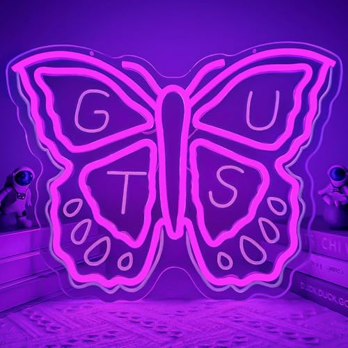 Image of Olivia Neon Sign Dimmable Butterfly Neon Light Sign for Wall Decor Purple Birthday Gift Decorations Singer Music Neon Signs for Bedroom, Windows, Living Room
