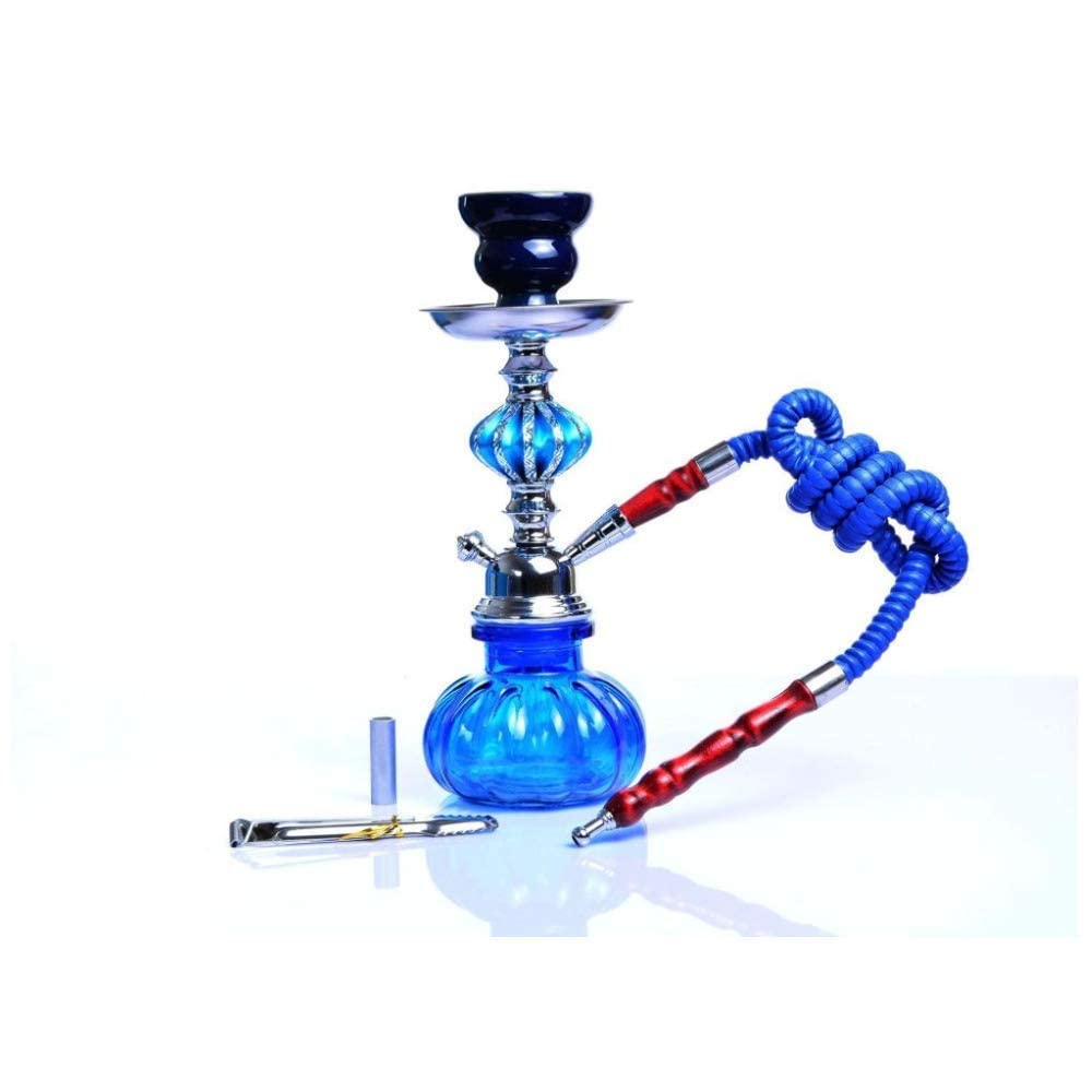 Arab Shisha Hookah Set Small party Smoking Set Water Pipe Smoking Set Complete Accessory Set Single Tube Shisha Pot For Nightclub(without Nicotine),Blue/28 * 10CM