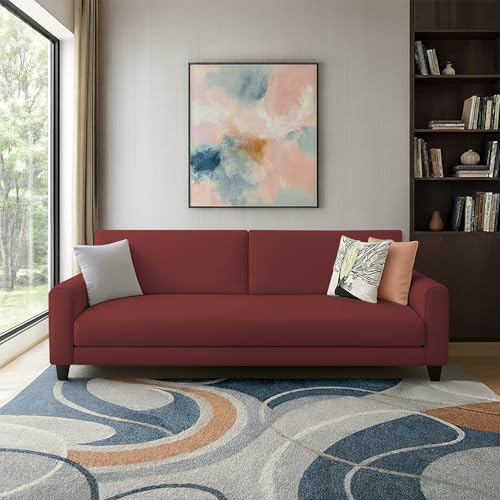 Image of Kathleen 3 Seater Sofa Set for Living Room - Foldable Convertible Couch Furniture for Home, Office or Guest Use, Modern Designer Stylish Comfortable (Maroon)