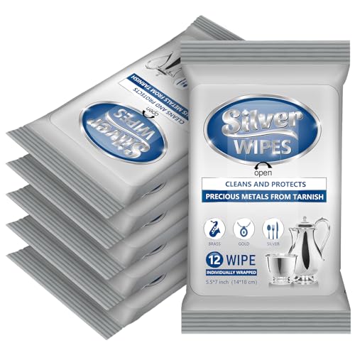 Dimsile 6 Pack/ 72 Pcs Silver Cleaner Wipes Silver Polish Jewelry Cleaner Cleaning Jewelry Wipes for Silverware Stainless Steel Brass Metal Tarnish Remover