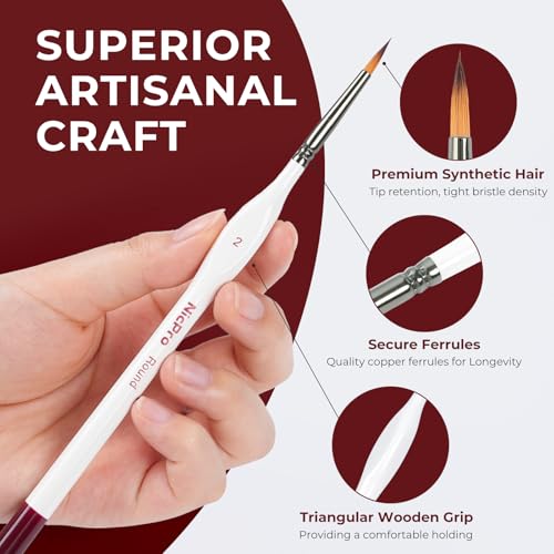 Image of Nicpro 18 PCS Miniature Paint Brushes, Micro Model Detail Paint Brush Set | Fine Detailing for Acrylic Watercolors Oil, Paint by Number, Models, Miniatures, Craft, Figurine - with Container