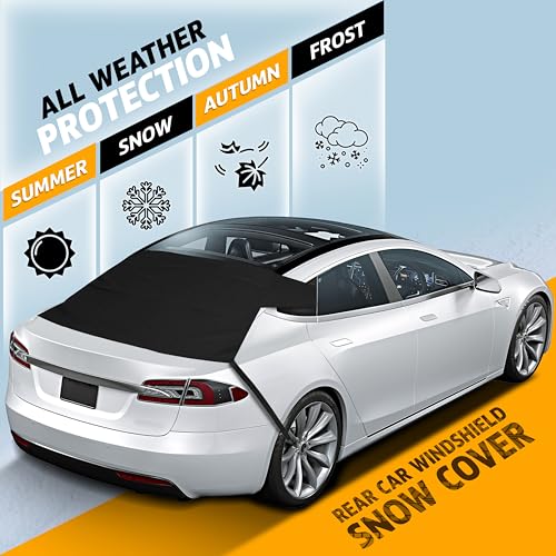 Image of EcoNour Tesla Rear Windshield Cover for Ice and Snow | Car Back Window Snow & Frost Cover | Complete Protection from Snow & Winter Debris | Winter Tesla Accessories for Model 3, Y, S, X | Large