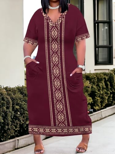 Image of PinkPatty Women's Oversize V Neck Short Sleeve Maxi Dress with Pockets