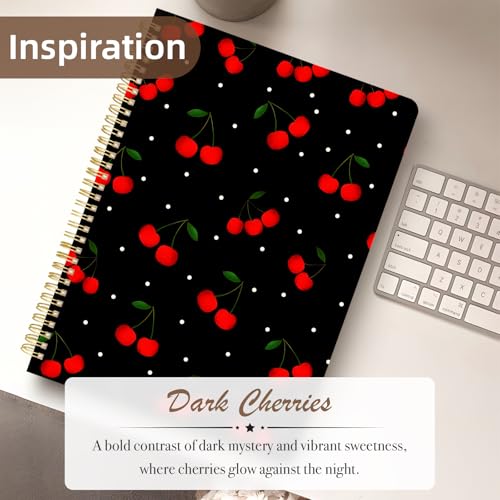 Image of Cute Spiral Notebook 8.5 x 11 Graph Paper Journal A4, Cherry | 70 page, Note Book with Pocket, Large, Big, Hard Cover, Aesthetic, Pretty Design, for Women, Girls, Kawaii