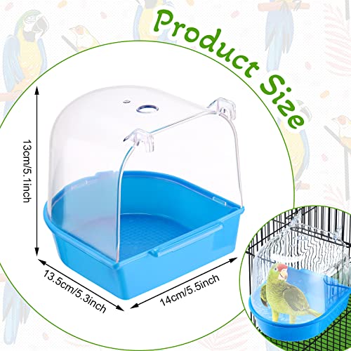 Image of Honeydak 3 Pieces Clear Bird Bath for Cage Parakeet Bird Cage Accessories Hanging Bath Box Parrot Bathing Tub with Clear View for Cockatiel Conure Canary Budgies Parrots Blue Green White