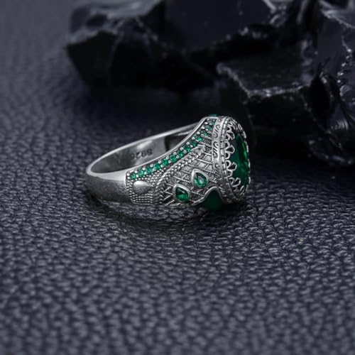 Sterling Silver Round Emerald Gemstone Ring for Men Vintage Retro Jewelry for Men Emerald Ring Gift for Men Boy Dad Him4