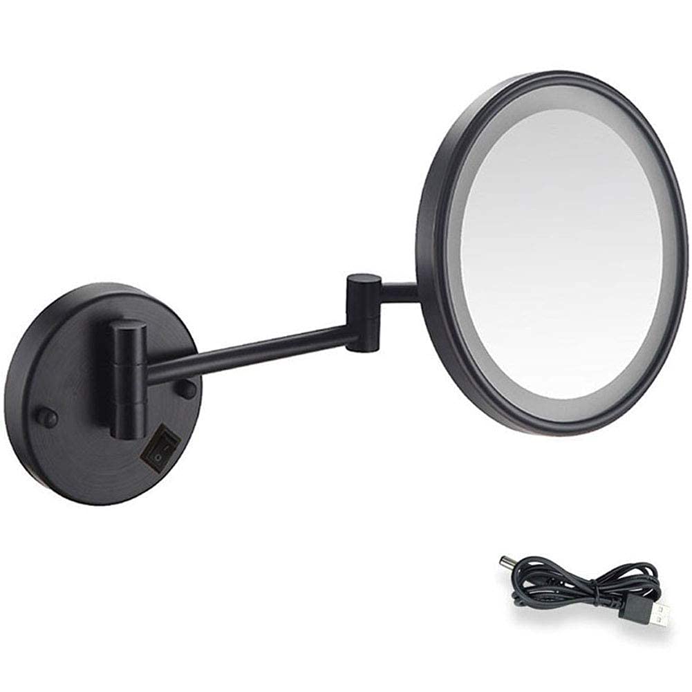 Miroir de maquillage LED mural haut de gamme avec zoom 5X et finition chrome pour salle de bain