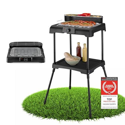 TZS First Austria Standgrill | 2000 W Elektrogrill mit Temperaturregler & Wärmereflektor | Gartengrill mit Standfüßen | Grillfläche...
