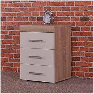 3 Drawer White & Sonoma Oak Bedside Cabinet/Table (3 Draw Chest) Bedroom Furniture