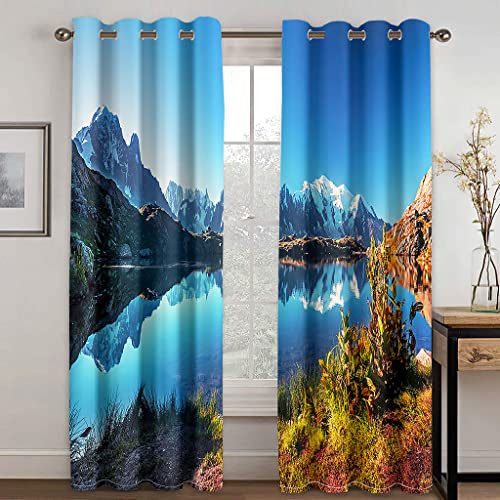 SHATOS Cortinas Salon Modernas 2 Piezas 140X245cm - Impresión Digital Océano Azul Y Montañas Nevadas 3D Cortinas Habitacion Niña Niño Infantiles - Cortinas Opacas Termicas Aislantes Frio Y Calor