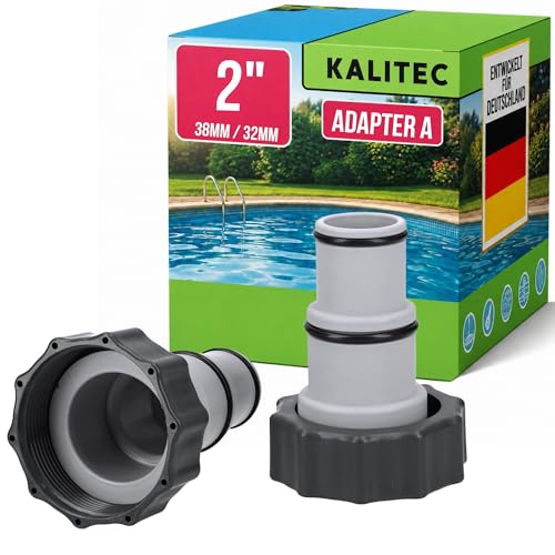 Kalitec Pool Adapter A Schlauchadapter 38mm & 32mm auf 2 Zoll Innengewinde für Filteranlage Sandfilter Poolpumpe & Tauchpumpe Schlauchtülle mit Dichtring (2er Set)