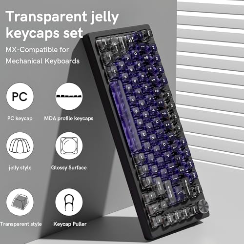 Image of dagaladoo Clear keycaps,Transparent Keyboard keycaps,Jelly Key caps Set,Shine Through keycap,MDA Profile Keyboard caps for Mx Switches Mechanical Keyboard (Purple and Grey)