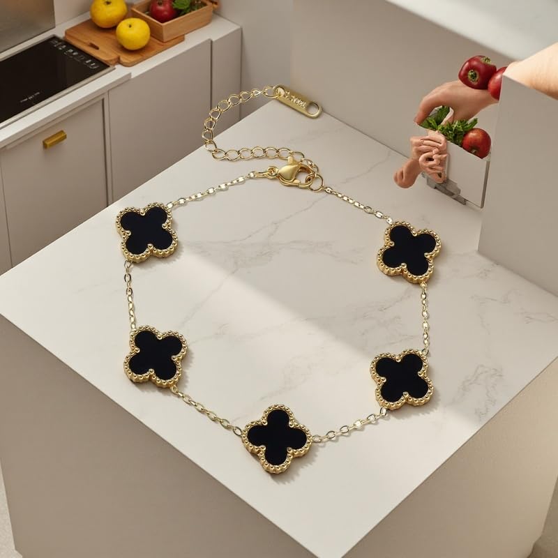 Clover bracelet, elegant design, handmade jewelry for women, adjustable clover charm bracelet, fashion jewelry (black)2