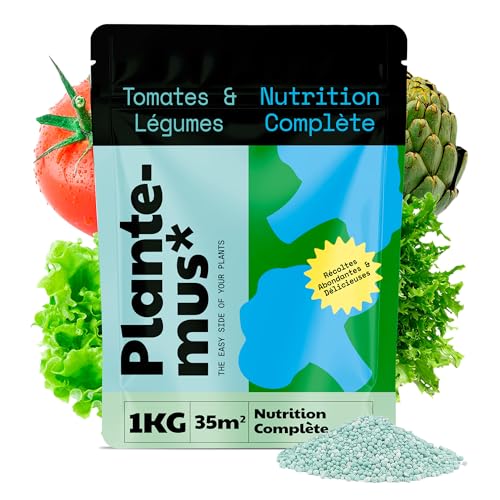PLANTEMUS Engrais pour Tomates et Légumes, Récoltes Abondantes de Tomates, Fruits, Fraises, Agrumes et Oliviers, Granulé à Nutrition Complète, 1 KG