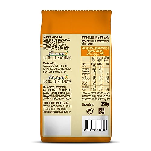 Image of Borges Macaroni Pasta - 350 g | 100% Durum Wheat | High in Protein | Natural Ingredients | Maida Free