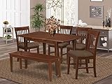 East West Furniture NOFK6C-MAH-C 6-Pc Dining Set – 4 Dining Chairs, a wooden Bench and Dining...