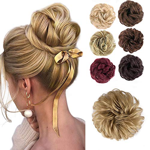Messy Bun Hair Piece Scrunchy Hair Extensions Tousled Updo Ponytail With Synthetic Hair Elastic Rubber Band Accessories Golden Blonde