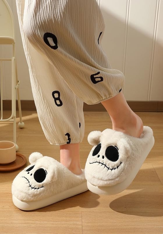 Skeleton Fuzzy Slippers Grunge Aesthetic Slippers for Women Funny Cute Winter House Slippers Indoor Fluffy Slippers4