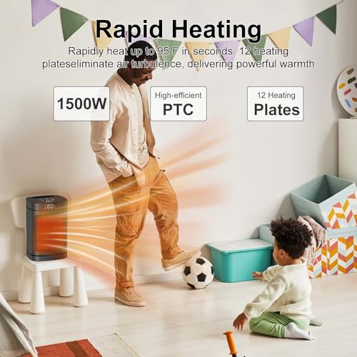 Space Heater for Indoor Use - QOWETU 1500W Electric Heaters with Thermostat, 70° Oscillation, 5 Modes, Remote, 12H Timer, Quiet Portable Heater for Office, Bedroom, Large Room - Image 4